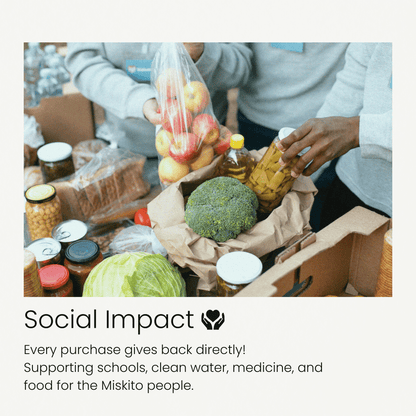Social impact: purchases support schools, clean water, medicine, and food for the Miskito people